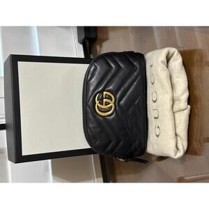 Gucci GG Marmont Black Leather Quilted Makeup Bag